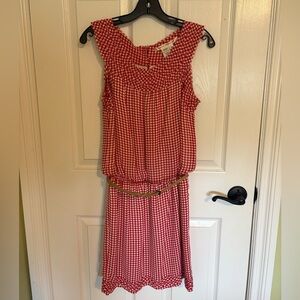 Max Studio Red White Ruched Ruffled Sundress Women’s size Medium